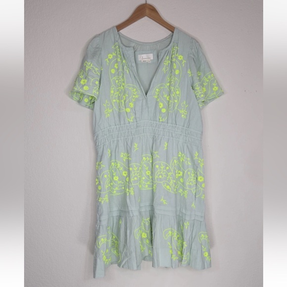 Anthropologie The Somerset Mini Dress: Embroidered Linen Edition Mint Size XL Anthropologie The Somerset Mini Dress: Embroidered Linen Edition Mint Size XL
